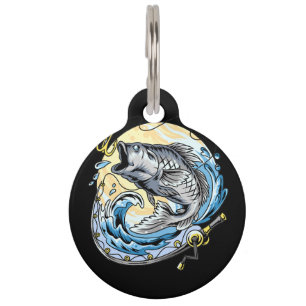Placa Para Mascotas pescadores-peces-gran-salmón-gran-lubina