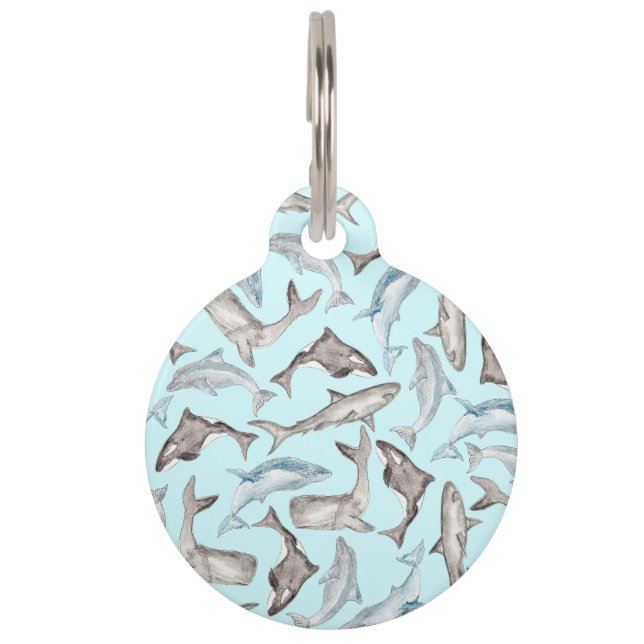 Placa Para Mascotas Pescados oceánicos de la acuarela en el gris (Reverso)