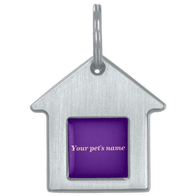 Placa Para Mascotas Pet’s Name With Purple Background on House Shaped (Frente)