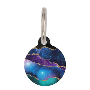 Placa Para Mascotas Piedra de Ágata Galaxia Brillante Marmoleada Falsa