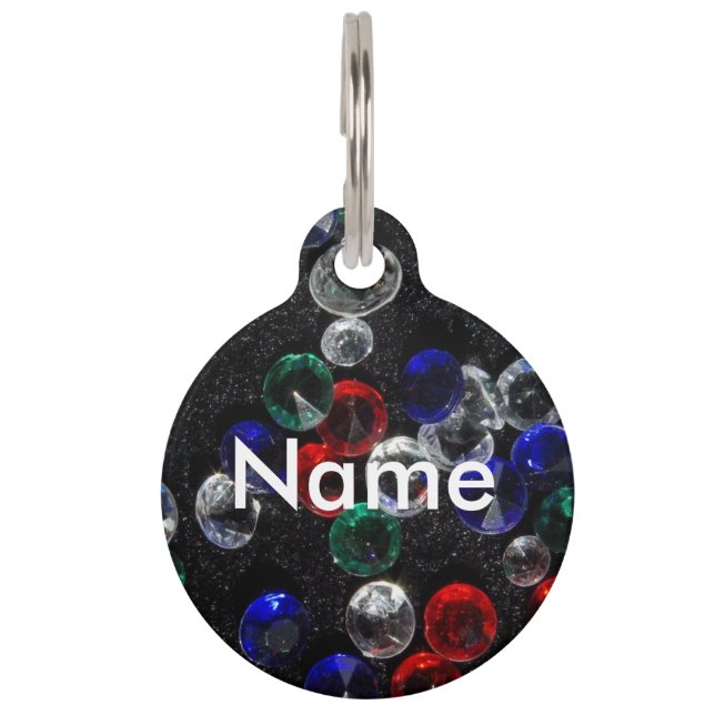 Placa Para Mascotas Piedras preciosas personalizadas (Anverso)