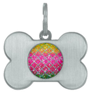 Placa Para Mascotas Piel de serpiente rosa purpurina