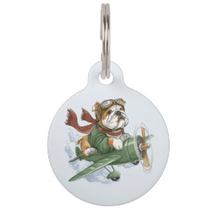 Placa Para Mascotas Piloto de Avión Bulldog Inglés