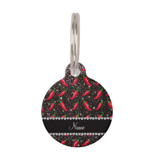 Placa Para Mascotas Pimienta de chile negra conocida personalizada del