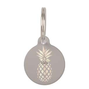 Placa Para Mascotas Piña color de rosa de cobre elegante bonita y gri