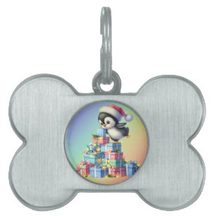 Placa Para Mascotas Pingüino Navidad con regalo y tarjeta de luz