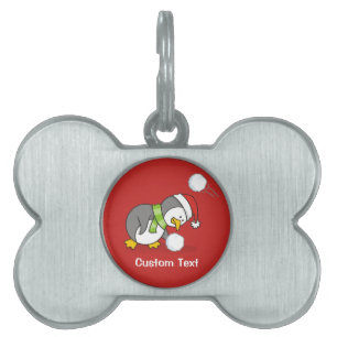 Placa Para Mascotas Pingüino navidad recibiendo bola de nieve