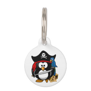 Placa Para Mascotas Pingüino pirata lindo con loro
