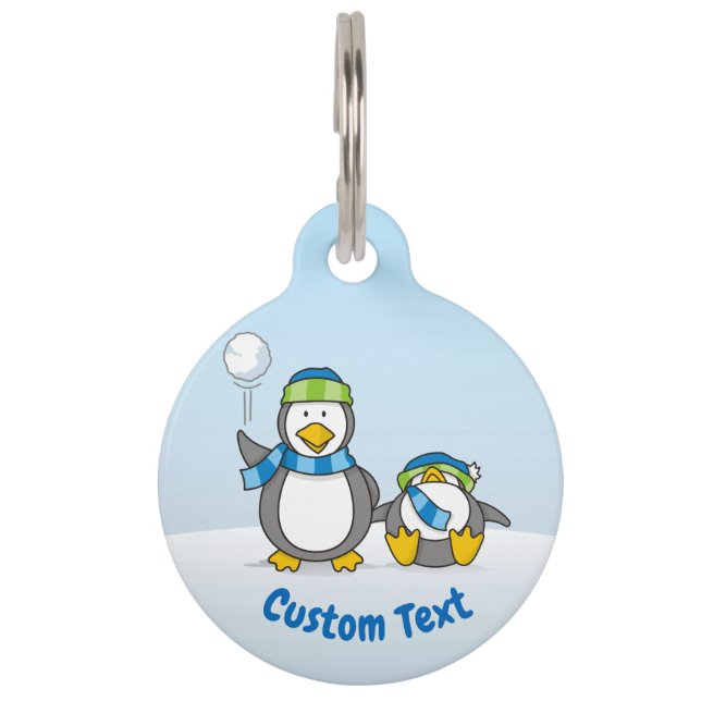 Placa Para Mascotas Pingüinos de Snowballing (Anverso)