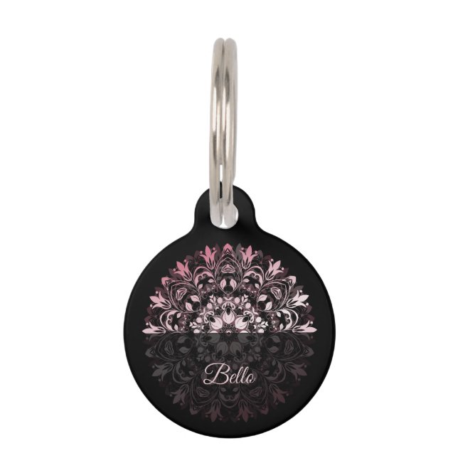 Placa Para Mascotas Pink Black Mandala Dog's Name Your Address (Anverso)
