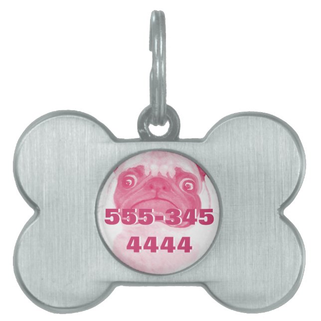 Placa Para Mascotas PINK Grumpy Puggy personalizado (Frente)