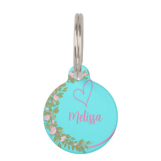 Placa Para Mascotas Pink Modern Script Girly Monogram Name