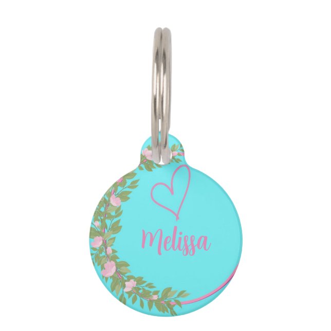 Placa Para Mascotas Pink Modern Script Girly Monogram Name  (Anverso)