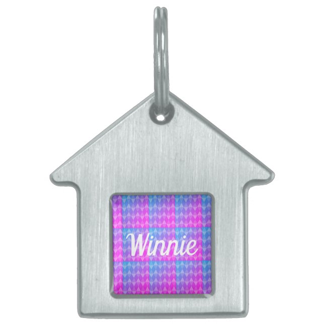 Placa Para Mascotas Pink, Purple, Blue Diamond Pattern (Frente)