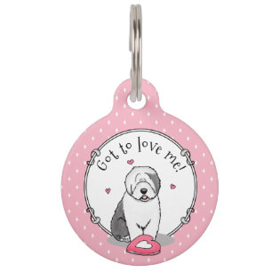 Placa Para Mascotas Pink Valentine Old English Sheepdog Gray 1 Fun