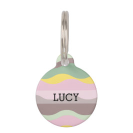 Placa Para Mascotas Pink & Yellow Pastel Ondulado Personalizado