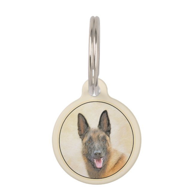 Placa Para Mascotas Pintura belga malinois - Arte de perro original (Anverso)