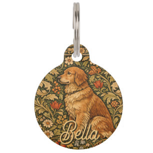 Placa Para Mascotas Pintura boho elegante vintage de Golden Retriever