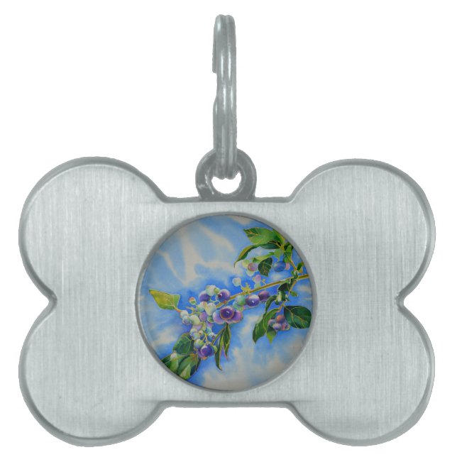 Placa Para Mascotas Pintura de acuarela de arándano (Frente)