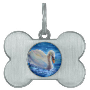 Placa Para Mascotas Pintura de acuarela de cisne blanco