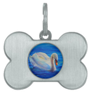 Placa Para Mascotas Pintura de acuarela de cisne blanco, aves acuática