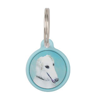 Placa Para Mascotas Pintura de Borzoi (blanco) - Arte de perro origina