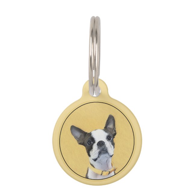 Placa Para Mascotas Pintura de Boston Terrier - Arte de Perro Original (Anverso)