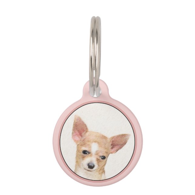 Placa Para Mascotas Pintura de Chihuahua - Arte Perro Original. (Anverso)