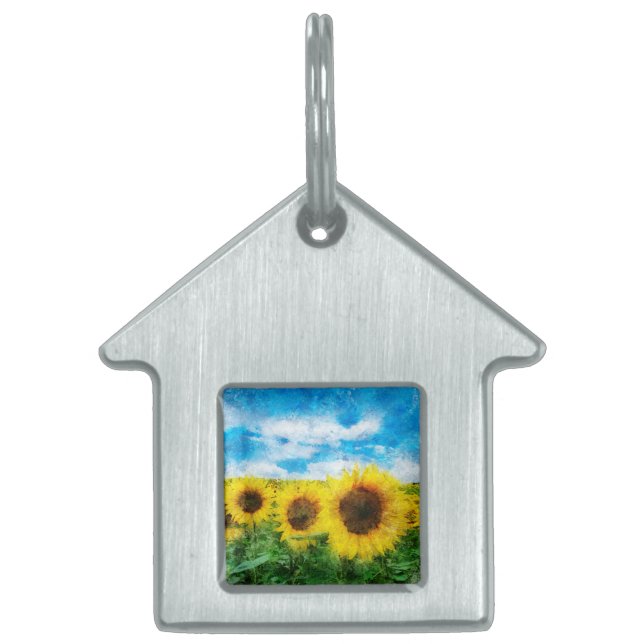 Placa Para Mascotas Pintura de girasoles (Frente)