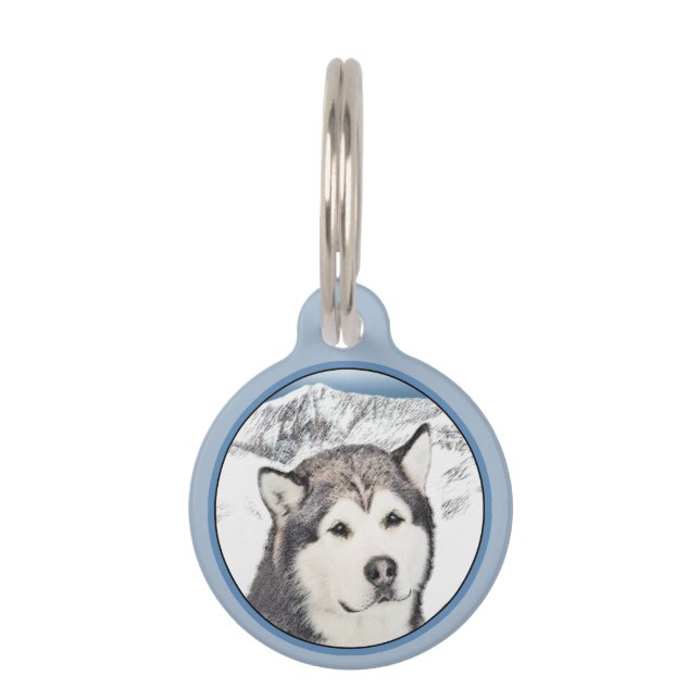 Placa Para Mascotas Pintura de Malamute de Alaska - Arte de Perro Orig (Anverso)