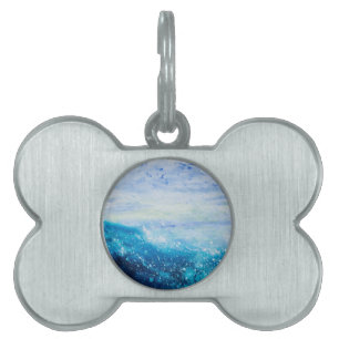Placa Para Mascotas Pintura de olas oceánicas, espuma marina