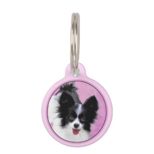 Placa Para Mascotas Pintura de Papillon (blanco y negro) - Arte de per