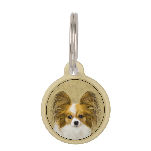 Placa Para Mascotas Pintura de Papillon (Hound Tri) - Arte original de (Anverso)