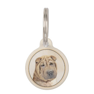 Placa Para Mascotas Pintura de Shar Pei - Arte Original de Perro Lindo