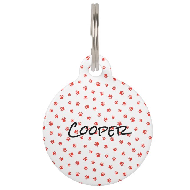 Placa Para Mascotas Pintura Imprime NOMBRE rojo Mascotas negros Perro  (Anverso)