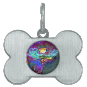 Placa Para Mascotas Pintura romántica y elegante de flores verde azula
