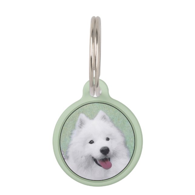 Placa Para Mascotas Pintura Samoyed - Arte Perro Original Cuto (Anverso)