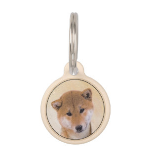 Placa Para Mascotas Pintura Shiba Inu (roja) - Arte original del perro