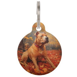 Placa Para Mascotas Pitbull en las hojas de otoño caen inspiran