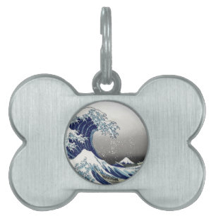 Placa Para Mascotas PixDezines Vintage, Gran Ola, Hokusai 葛飾北斎の神奈川沖浪