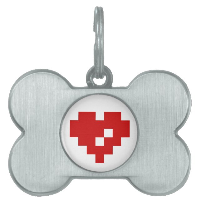 Placa Para Mascotas Pixel Heart 8 Bit Love (Frente)