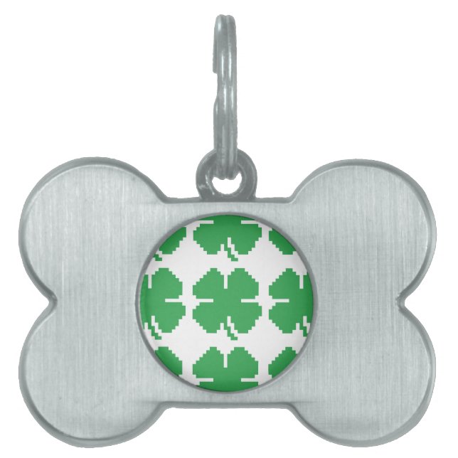 Placa Para Mascotas Pixel Lucky Four Leaf Clover de 8 bits (Frente)