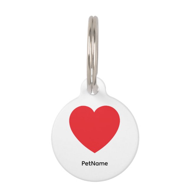 Placa Para Mascotas Plain Modern White Red Love Heart Graphic (Anverso)