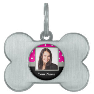 Placa Para Mascotas Plantilla de foto de puntos de Pink Polka
