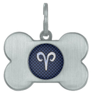Placa Para Mascotas Plata Aries Zodiac Rótulo estilo fibra de carbono