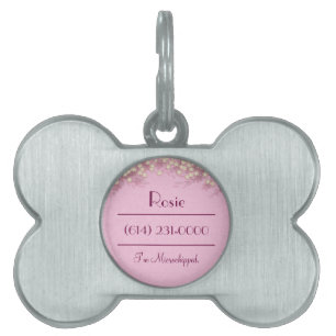 Placa Para Mascotas Plata personalizada con floral rosada