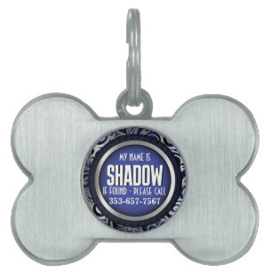 Placa Para Mascotas Plata y azul Personalización de la etiqueta de i