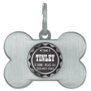 Placa Para Mascotas Plata y Negro