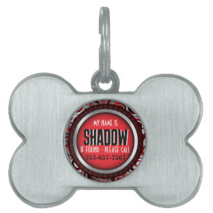 Placa Para Mascotas Plata y Rojo Personalización de la etiqueta de i