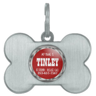 Placa Para Mascotas Plata y rojo profundo   Nombre DIY